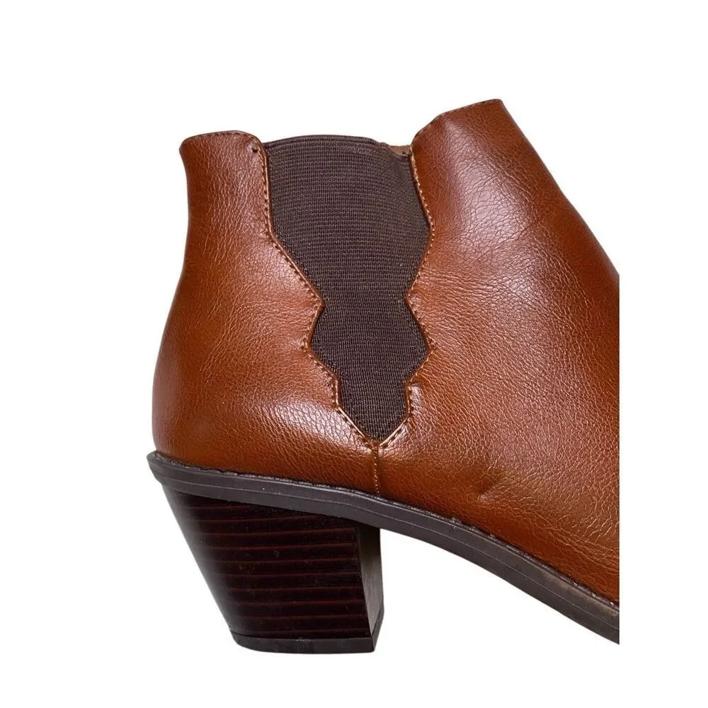 Sonoma Brown Ankle Boots Side Zip Stacked Heel Booties Size 8M Office Business